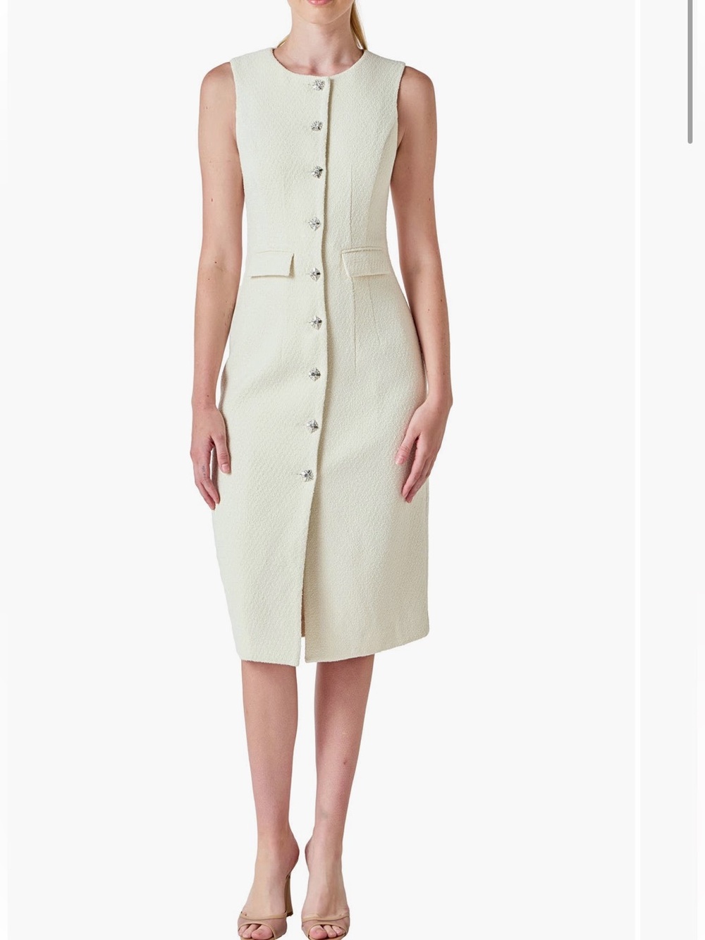 Endless Rose Ivory Textured Button-Front Pencil Dress Skirt